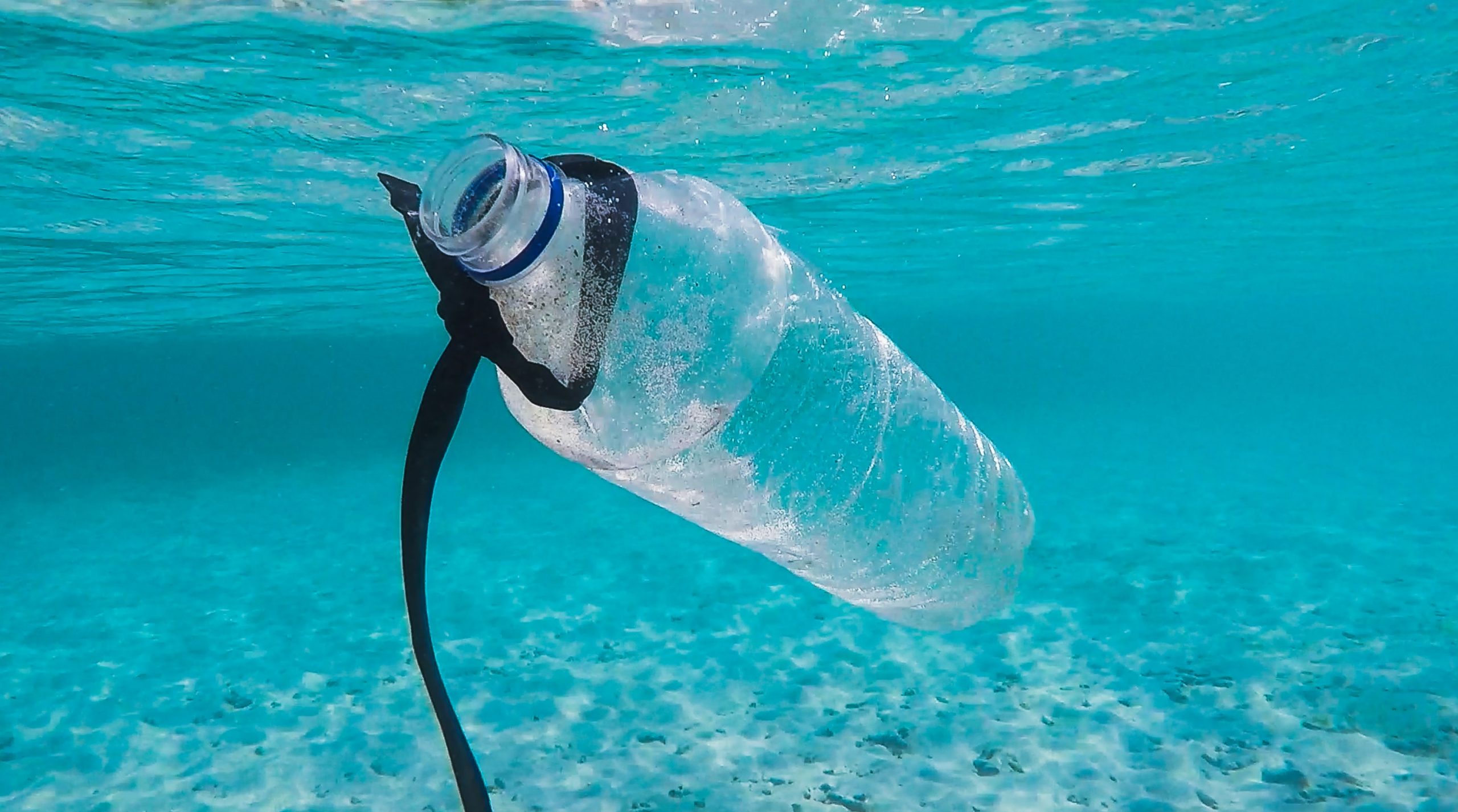 A plastic bottle floating in the ocean
